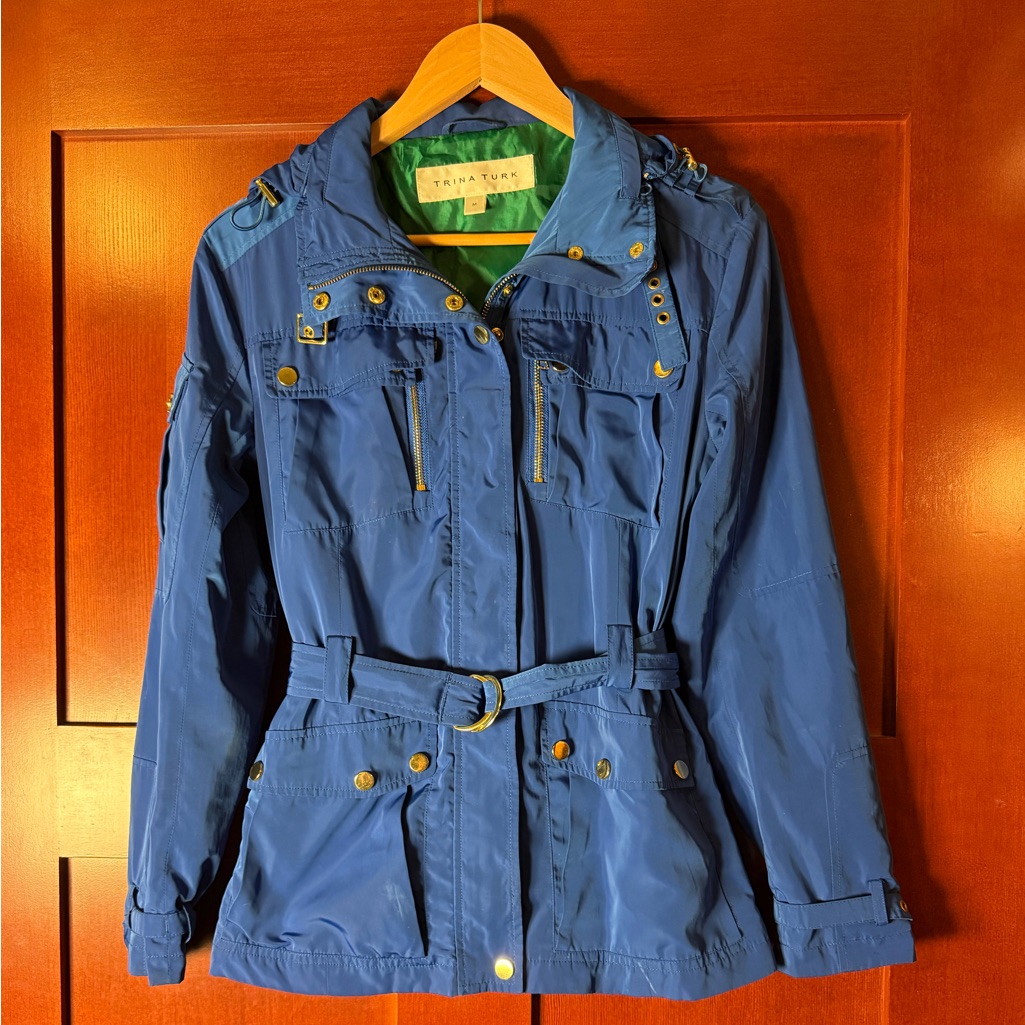 Trina Turk Vibrant Blue Rain Coat With Hood Size Medium